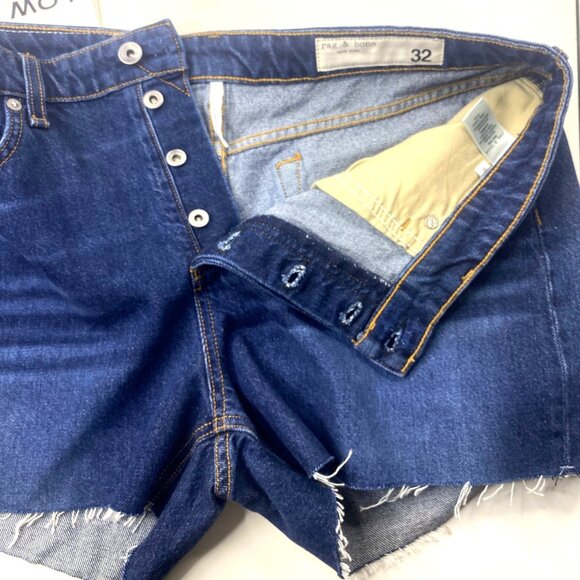 Rag & Bone Blue Denim Dre Low-Rise Frayed Hem Button Fly Shorts $165 Size 32 NEW - Picture 4 of 11